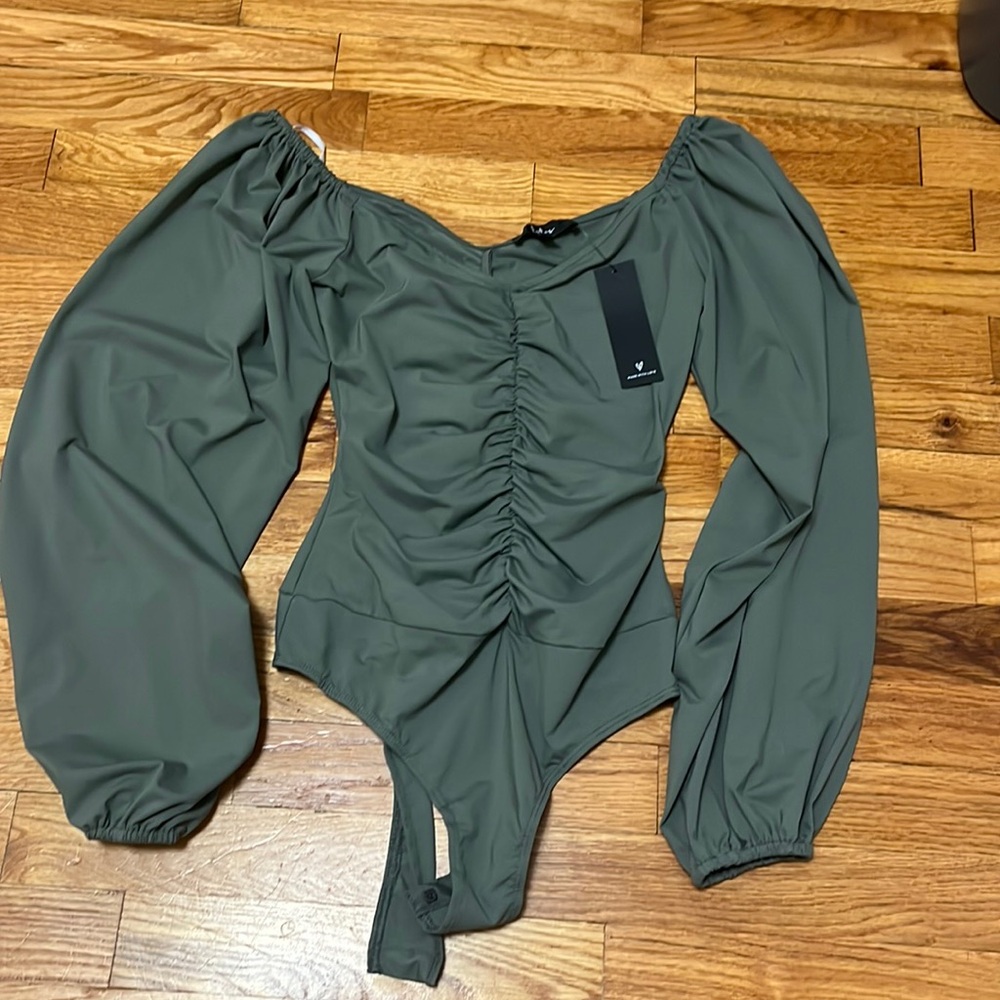Certified Flirt Sage Green Ruched Long Sleeve Bodysuit